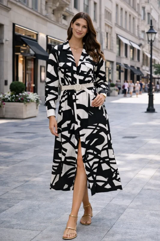 Zara ecrü/navy kék 100% pamut hosszú ingruha övvel
