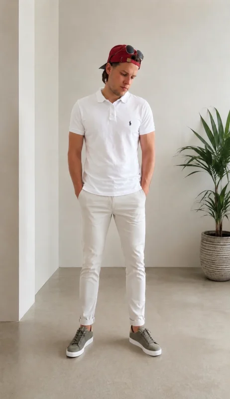 Fehér Ralph Lauren férfi galléros póló